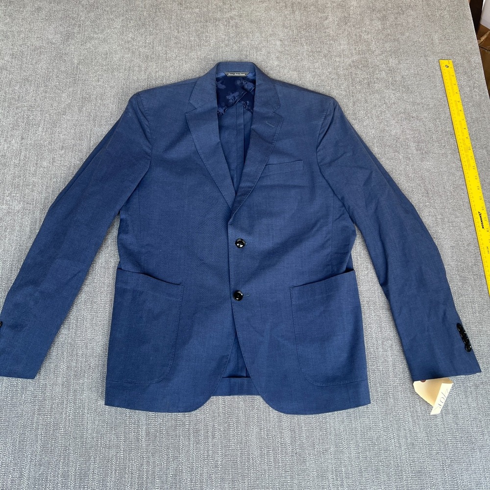 Ted Baker Blazer Jacket Mens 40R Blue Wool Blend Date Night Attire Tailored Fit